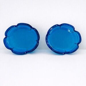Vintage Cobalt Blue Glass Ashtrays, Trinket Dish-Pair Mid-Century Modern